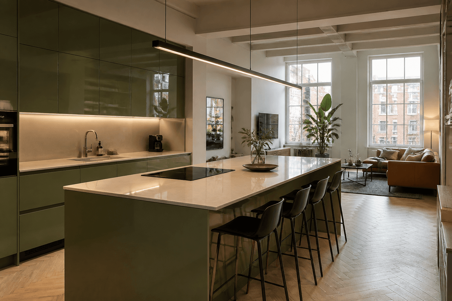 Open woonkeuken met eiland in Amsterdam